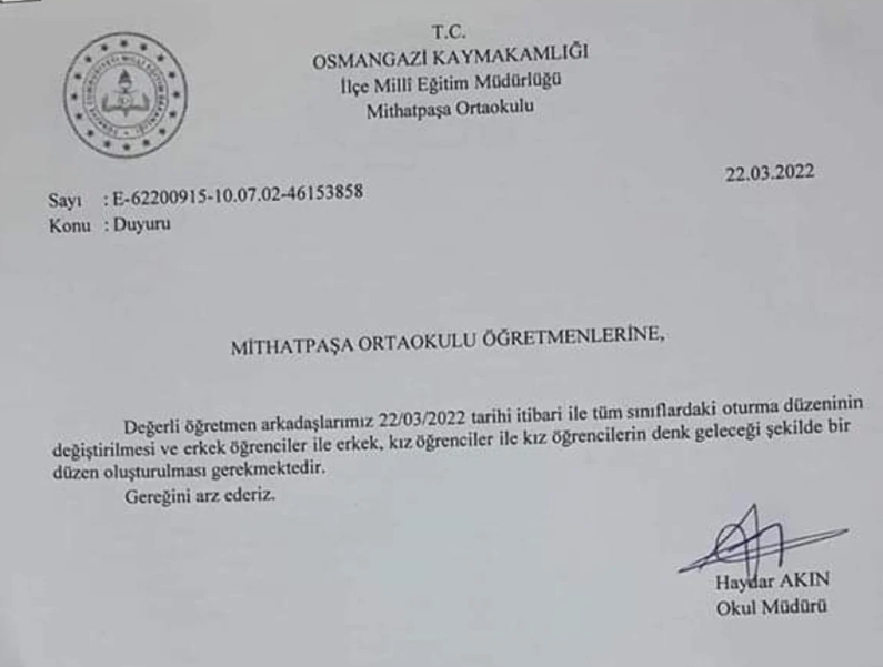 Ortaokulda haremlik selamlık uygulama  - Resim : 1