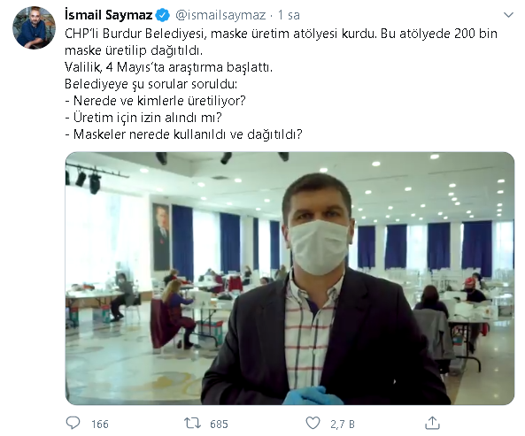 CHP'li belediyenin maske üretimine Valilik soruşturması - Resim : 1