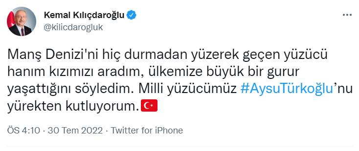 Kılıçdaroğlu'ndan Aysu Türkoğlu'na tebrik  - Resim : 1