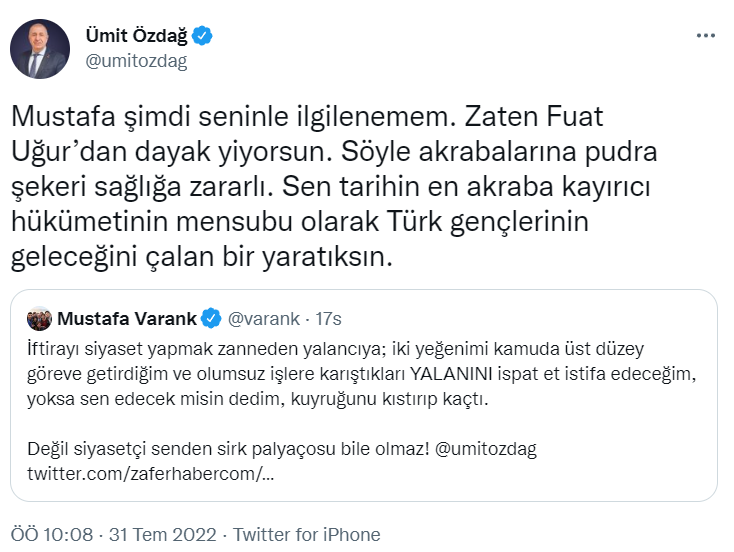 Ümit Özdağ ile Bakan Varank arasındaki atışma devam ediyor  - Resim : 1