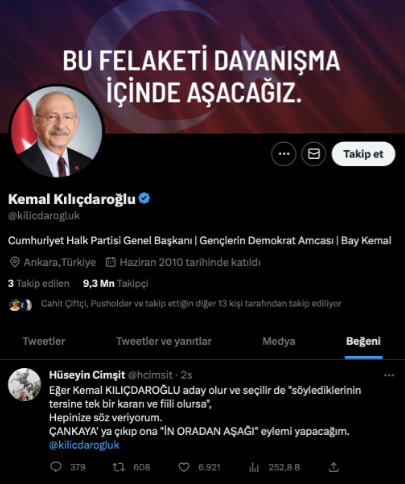 Kılıçdaroğlu'nun beğendiği paylaşım gündem oldu: Çankaya'da eylem yapacağım - Resim : 1