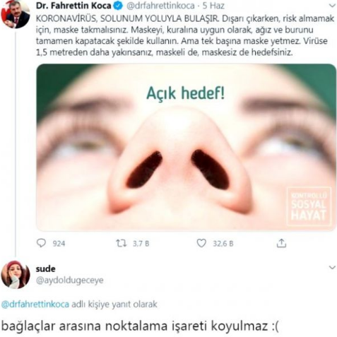 Bakan Koca'nın genç takipçisine verdiği 'sosyal mesafe' yanıtı - Resim : 1