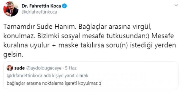 Bakan Koca'nın genç takipçisine verdiği 'sosyal mesafe' yanıtı - Resim : 2