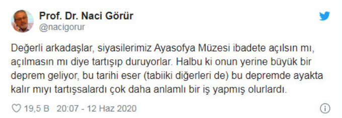 Prof. Dr. Naci Görür'den Ayasofya yorumu - Resim : 1