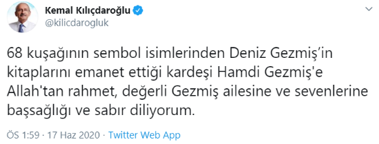 Kılıçdaroğlu, Deniz Gezmiş'in kardeşi için başsağlığı diledi - Resim : 1