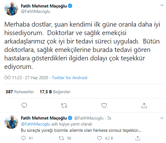 Maçoğlu'ndan sağlık durumu hakkında yeni açıklama - Resim : 1