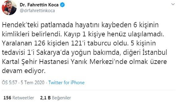 Hendek’teki patlamada hayatını kaybeden 6 kişinin kimlikleri belirlendi - Resim : 1