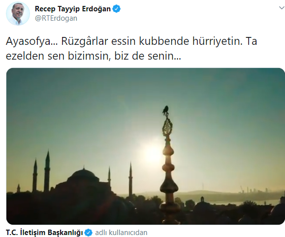 Erdoğan'dan 'Ayasofya' paylaşımı - Resim : 1