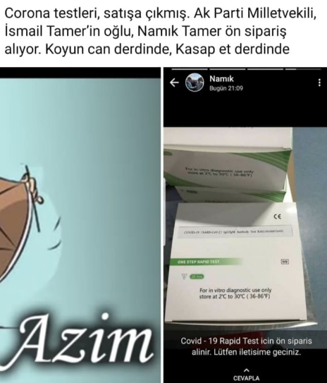 AKP’li vekilin oğlu koronanavirüs testi siparişi aldı - Resim : 1