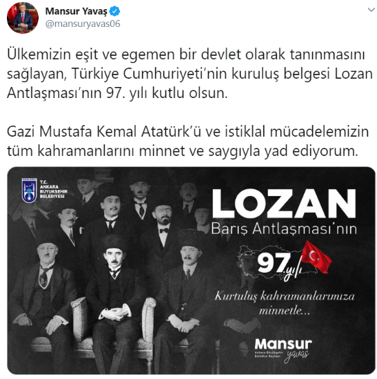 Mansur Yavaş'tan Lozan Antlaşması mesajı - Resim : 1