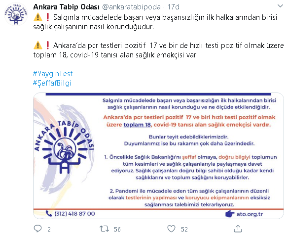 Ankara Tabip Odası, koronavirüse yakalanan sağlık çalışanlarının sayısını açıkladı - Resim : 1