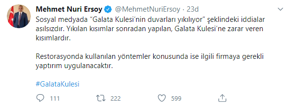 Kültür ve Turizm Bakanı Mehmet Nuri Ersoy'dan Galata Kulesi'ndeki yıkım hakkında açıklama - Resim : 1