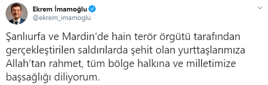 İmamoğlu'ndan şehitlere taziye mesajı - Resim : 1