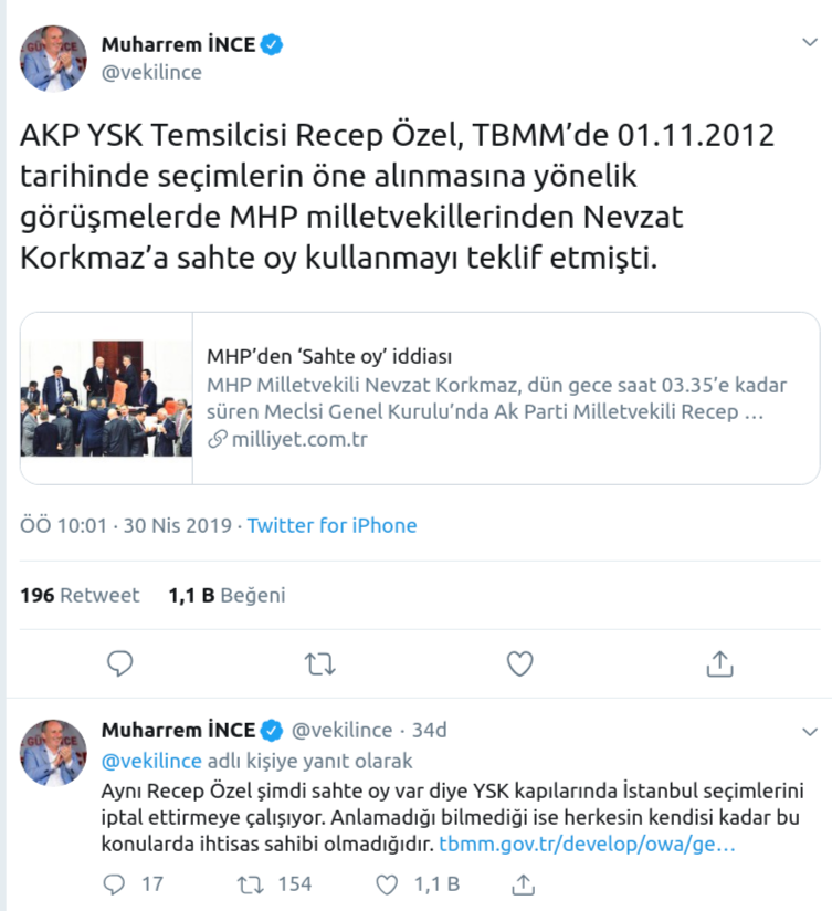 İnce'den AKP’nin YSK temsilcisi Özel'e: 'Sahte oy' konusunda kimse onun kadar ihtisas sahibi değil! - Resim : 1