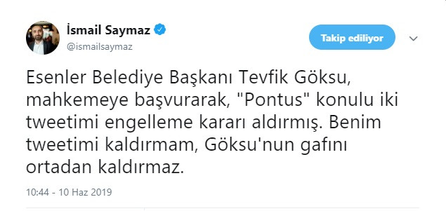 Tevfik Göksu'dan İsmail Saymaz'ın tweetlerine erişim engeli - Resim : 1