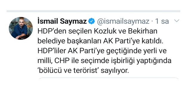 'HDP’liler AK Parti’ye geçtiğinde yerli ve milli, CHP ile seçimde işbirliği yaptığında...' - Resim : 1