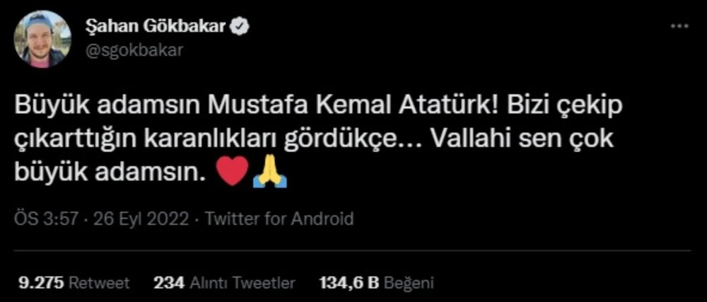 Şahan Gökbakar'dan 'Atatürk' paylaşımı - Resim : 1