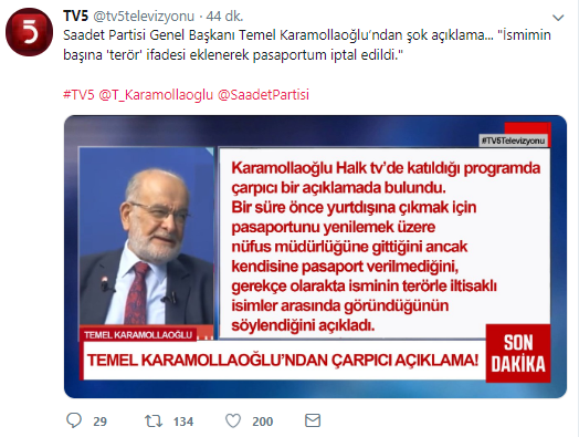 Saadet Partisi'nden Temel Karamollaoğlu'nun pasaportu ile ilgili açıklama - Resim : 1