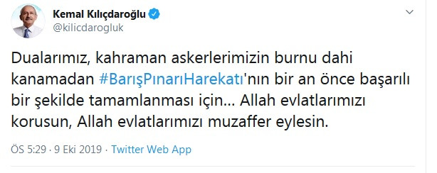 CHP Lideri Kılıçdaroğlu'ndan ilk Barış Pınarı Harekatı açıklaması - Resim : 1