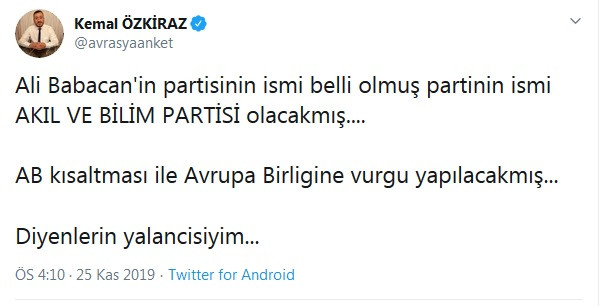 'Ali Babacan'ın partisinin ismi belli oldu' iddiası sosyal deney çıktı! - Resim : 1