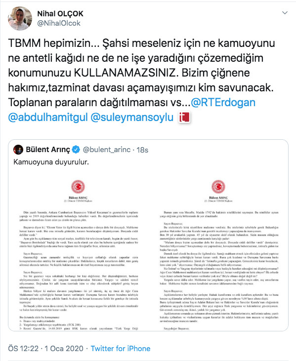 Nihal Olçok'tan Bülent Arınç'a tepki - Resim : 1