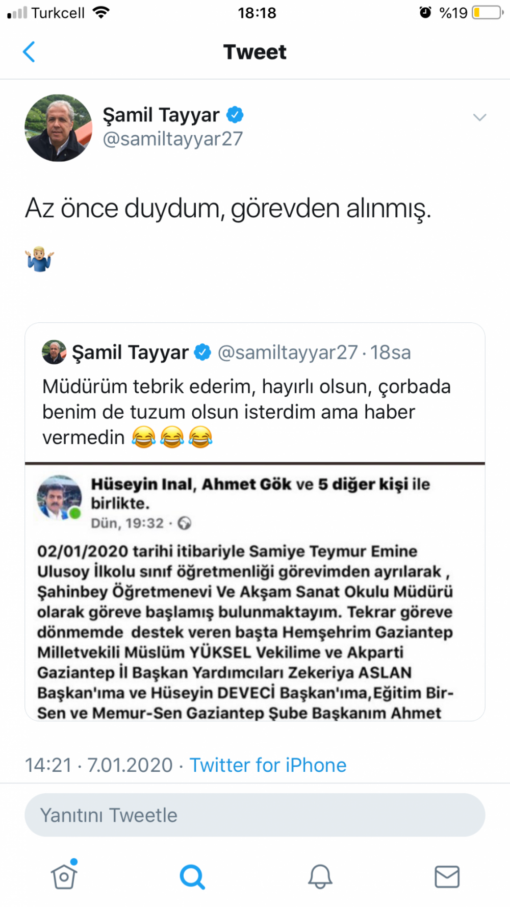 Göreve iade edilen müdür AKP’lilere teşekkür etti... AKP'li isim isyan - Resim : 1