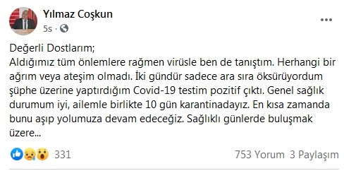 CHP İl Başkanı Yılmaz Coşkun koronavirüse yakalandı - Resim : 1