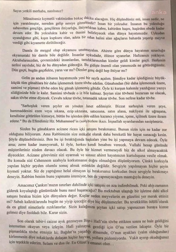 Tekel bayilerine tehdit mektubu - Resim : 1