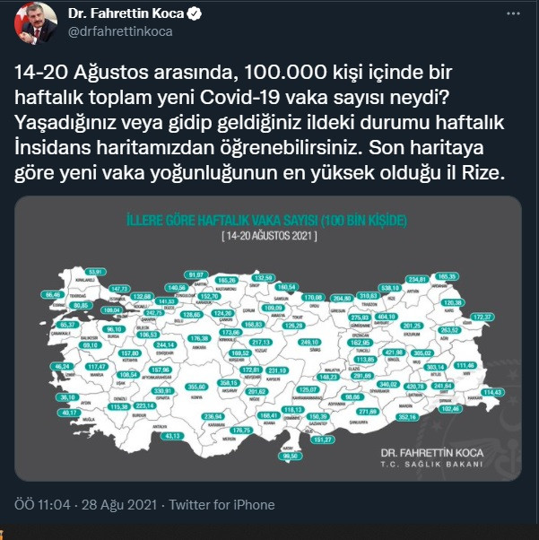 Bakan Koca vaka sayılarının en çok arttığı illeri açıkladı - Resim : 1