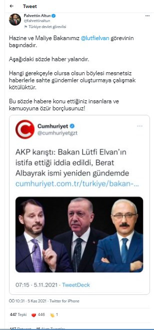 Bakan Lütfi Elvan istifa mı etti? Cumhurbaşkanlığı'ndan açıklama - Resim : 1