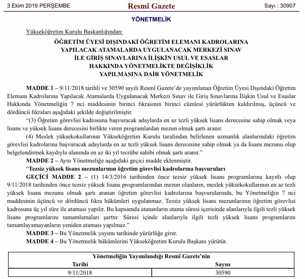 Tezsiz yüksek lisans derecesine sahip adaylar da öğretim üyesi olabilecek - Resim : 1