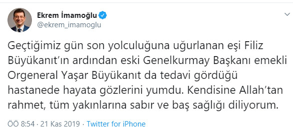 Ekrem İmamoğlu'ndan Yaşar B&uuml;y&uuml;kanıt mesajı - Resim : 1