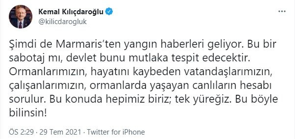 CHP Lideri Kılıçdaroğlu'ndan orman yangınları ile ilgili açıklama - Resim : 1