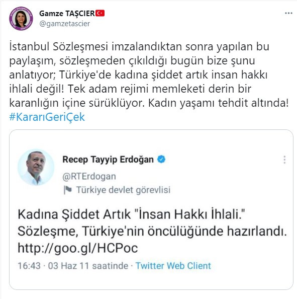 Erdoğan'ın 'İstanbul S&ouml;zleşmesi' tweeti ortaya &ccedil;ıktı - Resim : 1