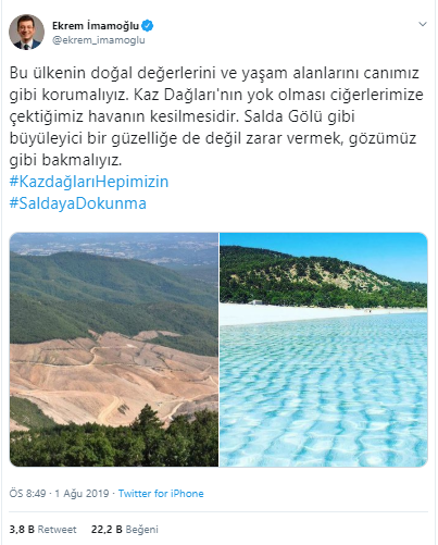 İmamoğlu'ndan Kaz Dağları ve Salda Gölü paylaşımı - Resim : 1