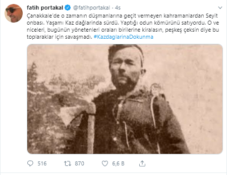 Fatih Portakal'dan Kaz Dağları tepkisi - Resim : 1