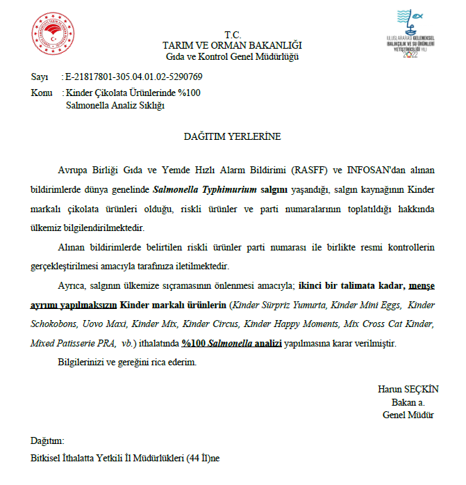 Bakanlık, 'Kinder' ürünleri için harekete geçti: Salmonella analizi zorunluluğu - Resim : 1