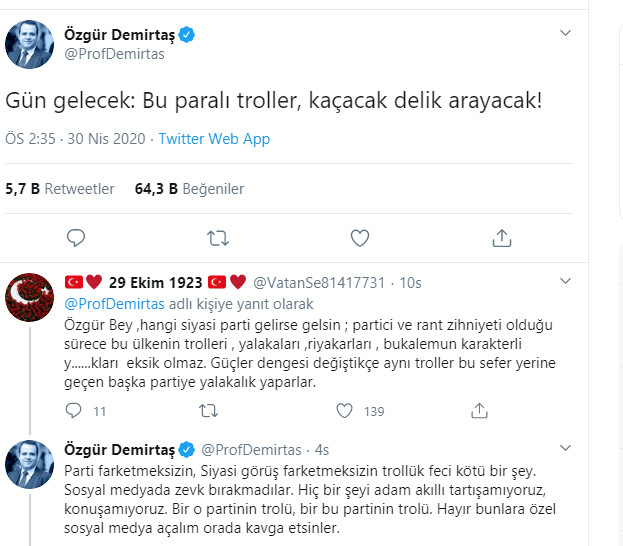 Prof. Demirtaş, 'paralı troller, kaçacak delik arayacak' dedi, Hilal Kaplan üzerine alındı - Resim : 1