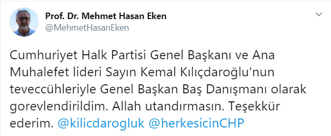 Prof. Dr. Mehmet Hasan Eken, Kılıçdaroğlu'na başdanışman olarak atandı - Resim : 1