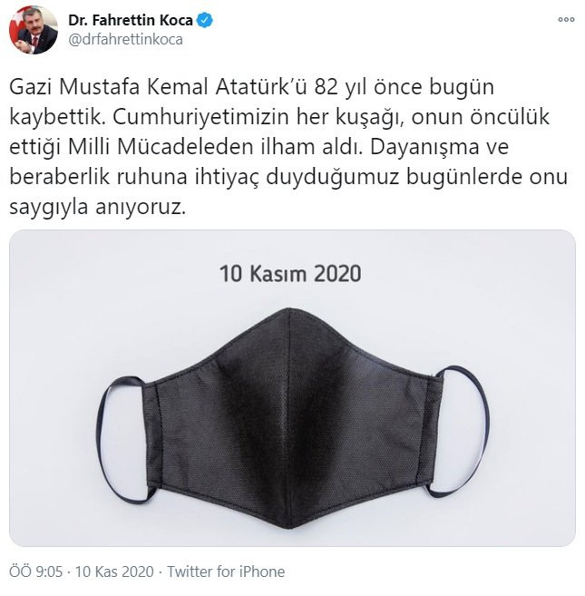 Bakan Koca’nın ‘10 Kasım’ paylaşımına tepki yağdı - Resim : 1