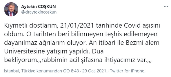 Koronavirüs aşısı olan doktor hastaneye kaldırıldı - Resim : 1