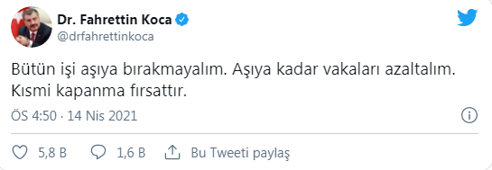 Bakan Koca: Kısmi kapanma fırsattır - Resim : 1