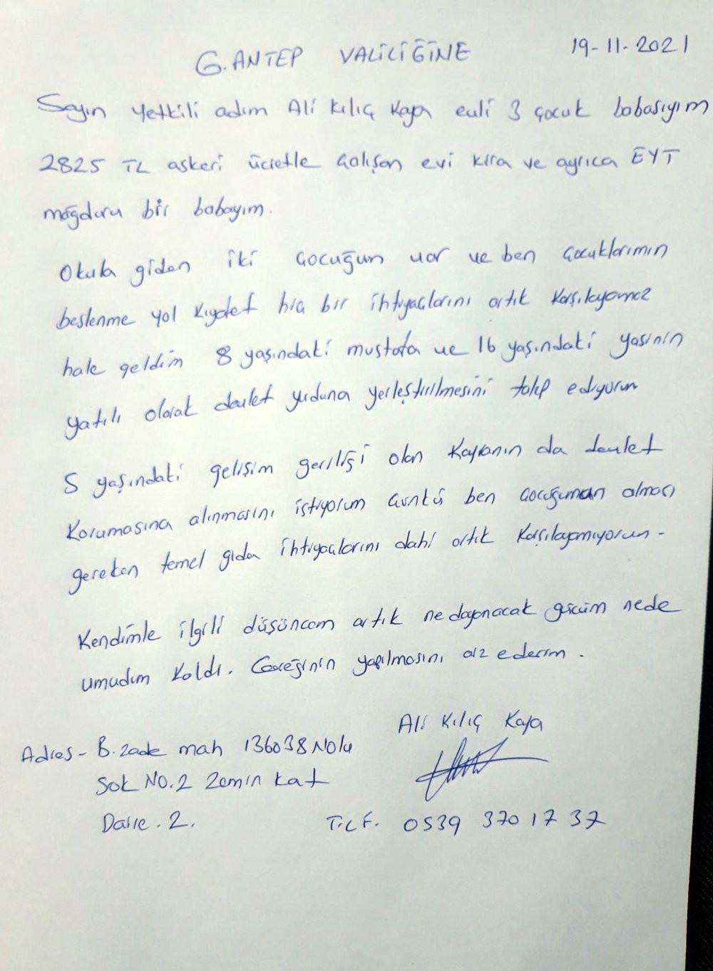 Gaziantep'te bir vatandaşın Valiliğe yazdığı dilekçe yürek dağladı - Resim : 1