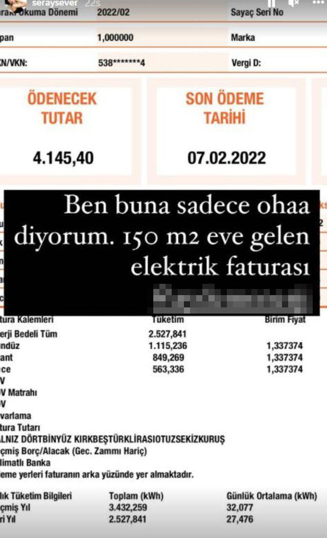 Seray Sever de elektrik faturasına isyan etti: Ben buna oha diyorum… - Resim : 1