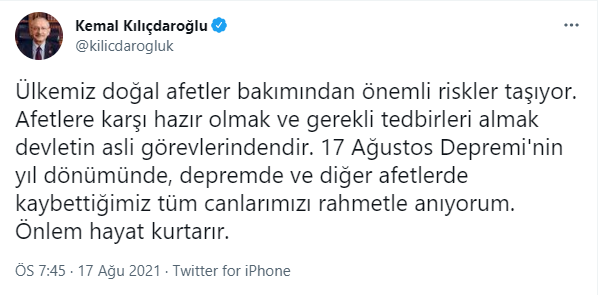 CHP Lideri Kılıçdaroğlu'ndan 17 Ağustos deprem mesajı - Resim : 1