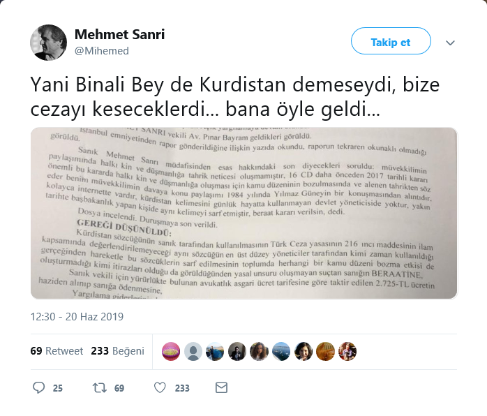 Binali Yıldırım'ın 'Kürdistan' çıkışı mahkemede beraate gerekçe oldu - Resim : 1