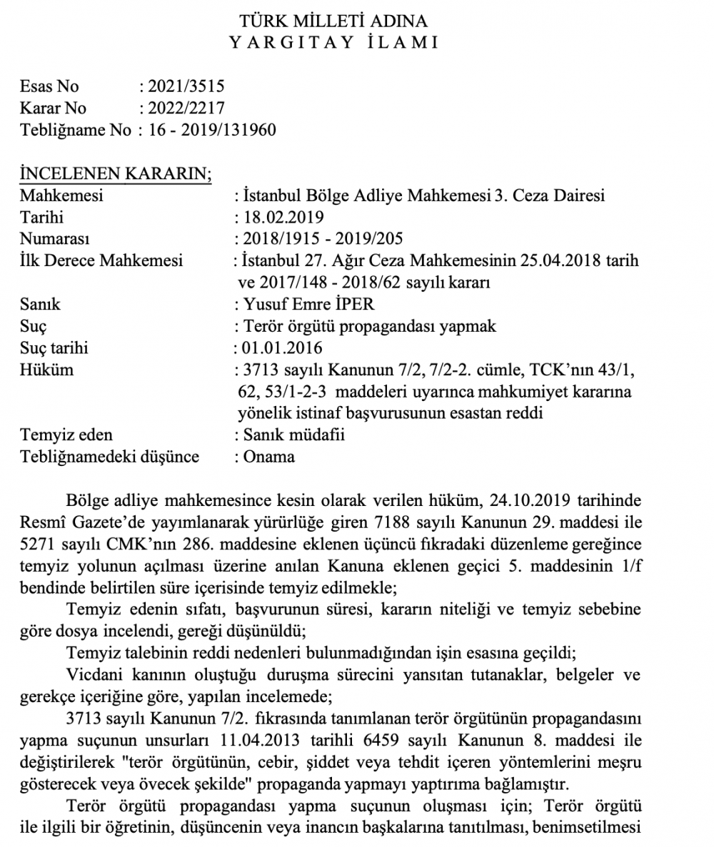 Yargıtay'dan Emre İper hakkında flaş karar - Resim : 1