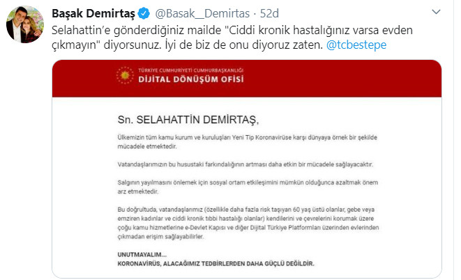 Cumhurbaşkanlığı'ndan Selahattin Demirtaş'a 'evde kal' mesajı - Resim : 2