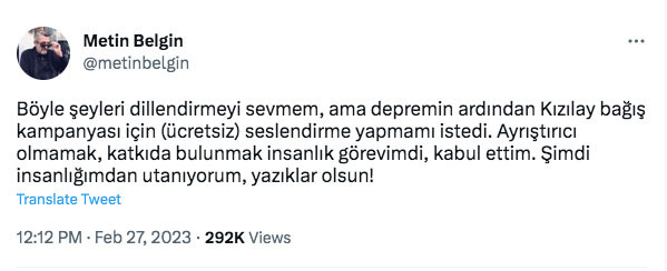 Kızılay'ın bağış kampanyasını seslendiren Metin Belgin: İnsanlığımdan utanıyorum - Resim : 1