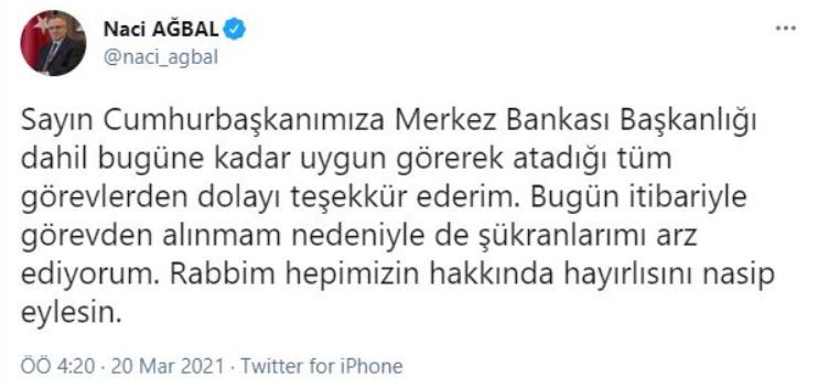 Naci Ağbal'dan ilk açıklama: Görevden alınmam nedeniyle şükranlarımı arz ediyorum - Resim : 1